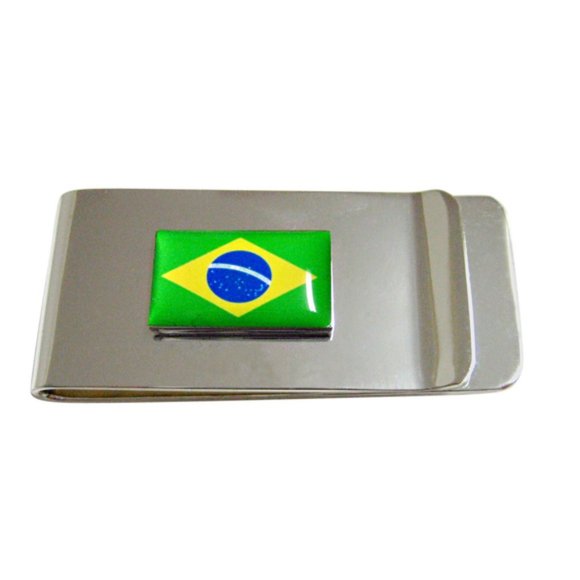Brazil Wave Flag With Personalised Engraved Name Silver  Brazil Flag Pendant Money Clip
